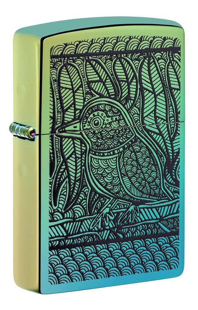 Zippo 49611 John Smith Gumbula Bird High Polish Teal Windproof Lighter, Classic Model, High Polish Teal - OUTBACK