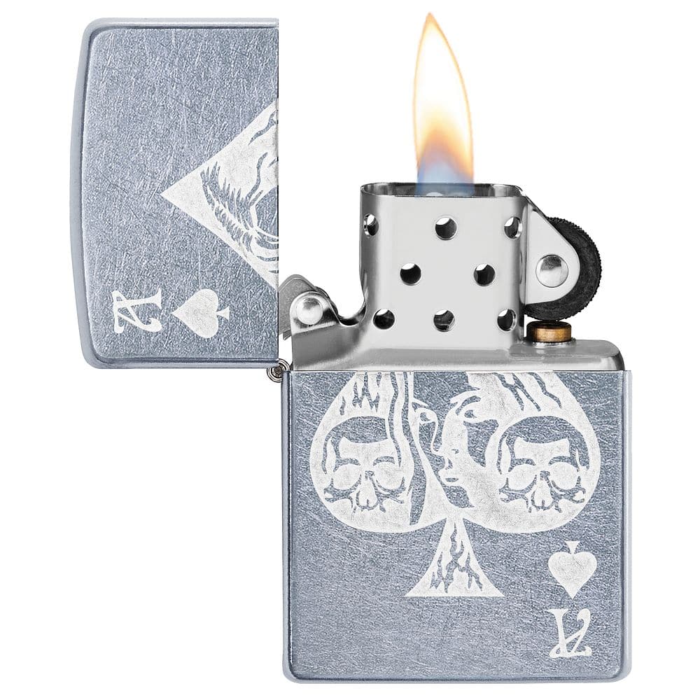 Zippo 49113 Ace Of Spades Goth Street Chrome Windproof Lighter, Classic Model, Silver - OUTBACK