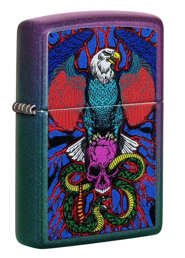 Zippo 49600 49146 Eagle, Snake, Skull Design Iridescent Windproof Lighter, Classic Model, Multi-colour - OUTBACK