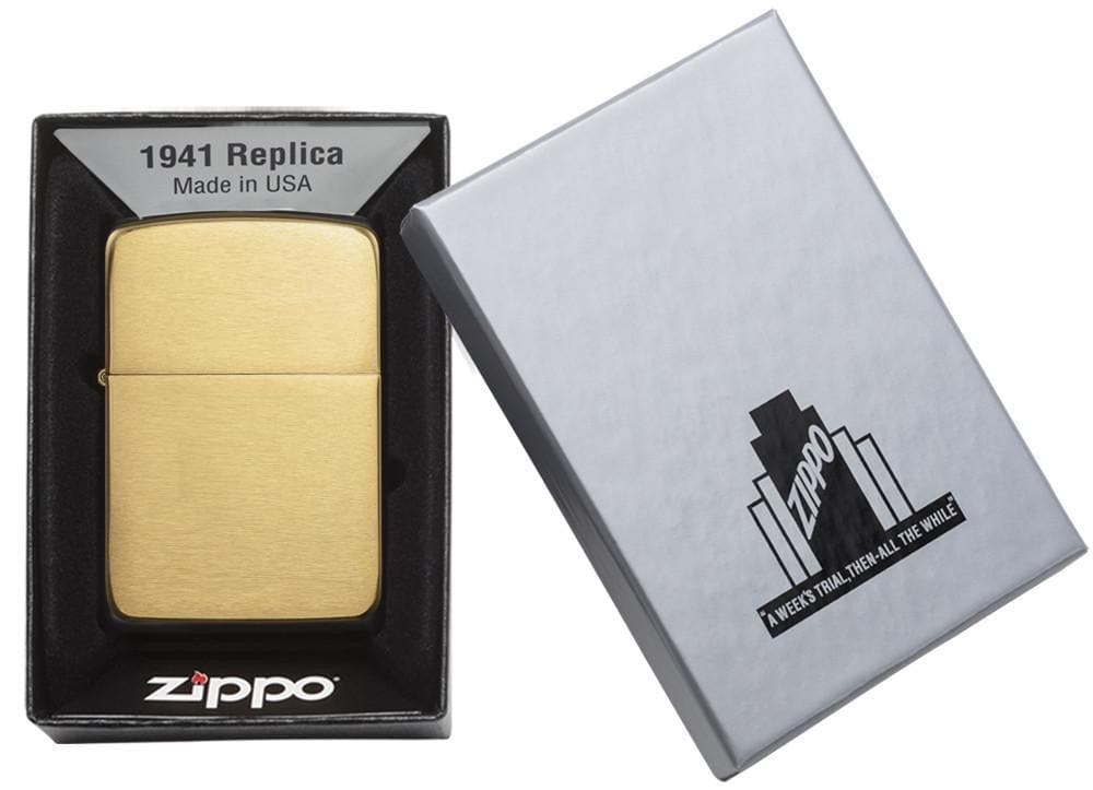 Zippo 1941B 1941 Replica Brushed Brass Windproof Lighter, Replica Model, Brown - OUTBACK