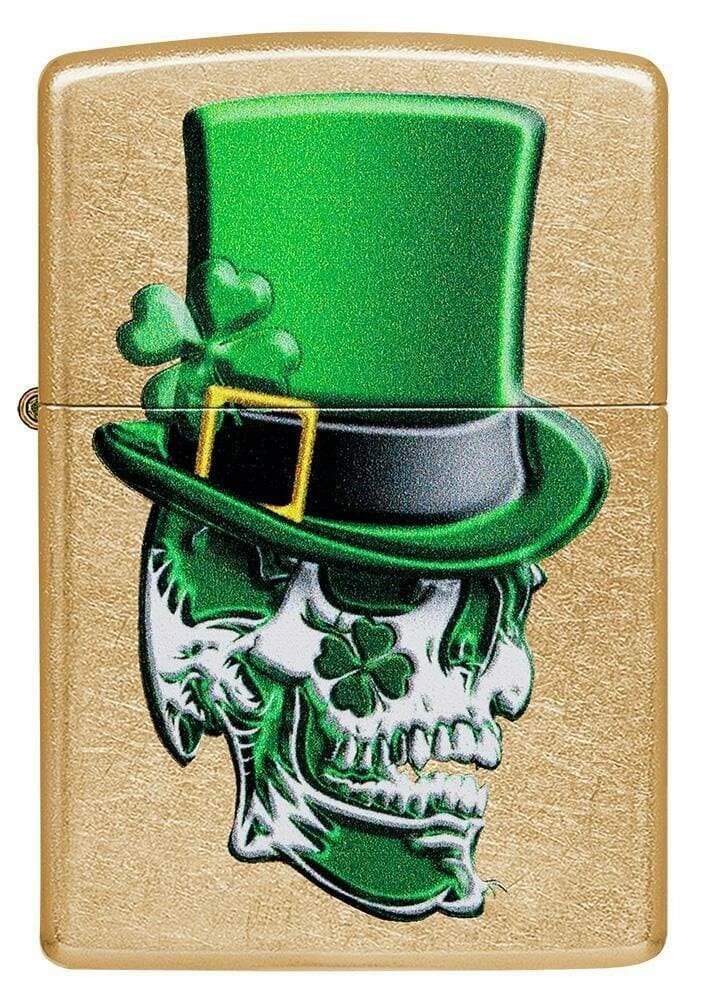 Zippo 49121 207G Irish Skull Design Windproof Lighter, Classic Model, Gold - OUTBACK