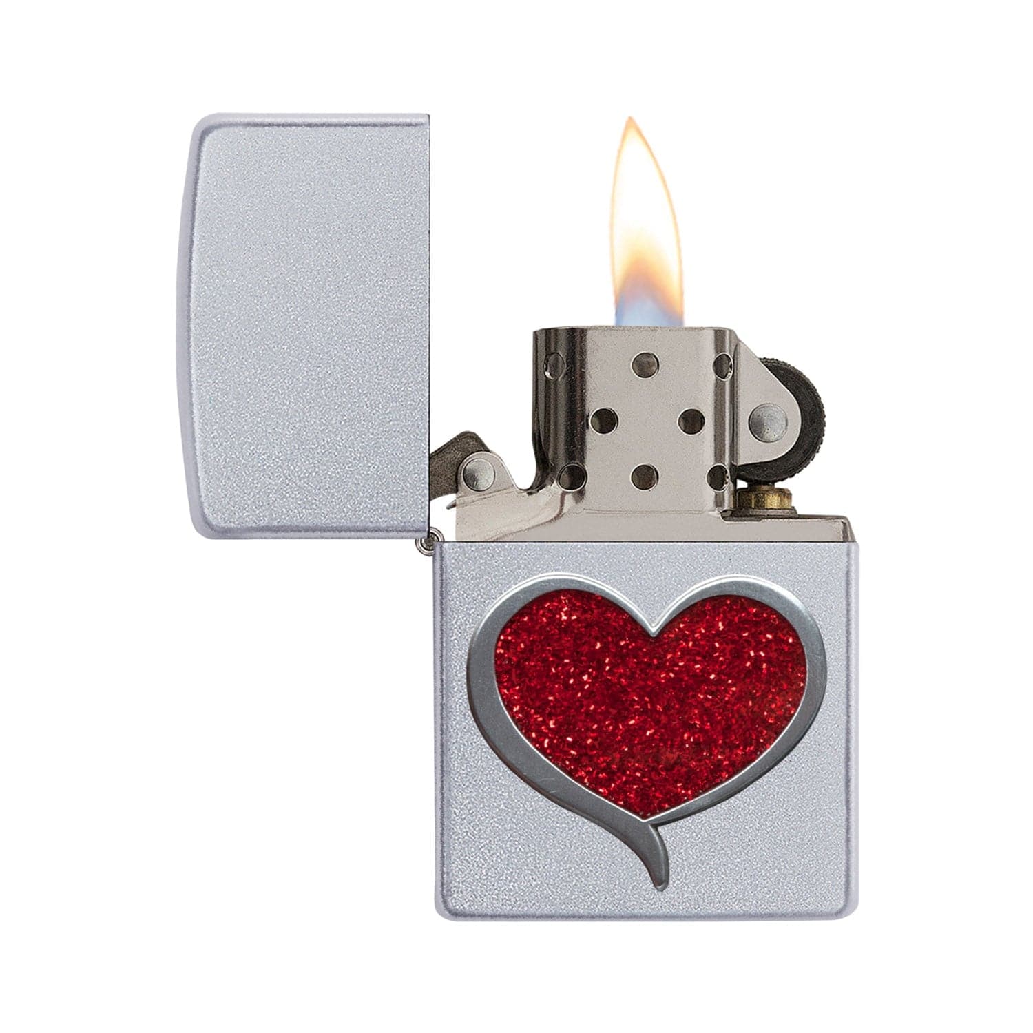 Zippo 29410 Glitter Heart Satin Chrome Windproof Lighter, Classic Model, Silver - OUTBACK