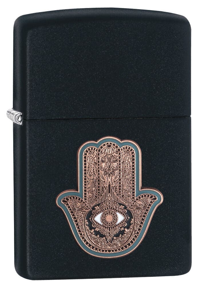 Zippo 29634 218 Hamsa Hand Black Matte Windproof Lighter, Classic Model, Black - OUTBACK