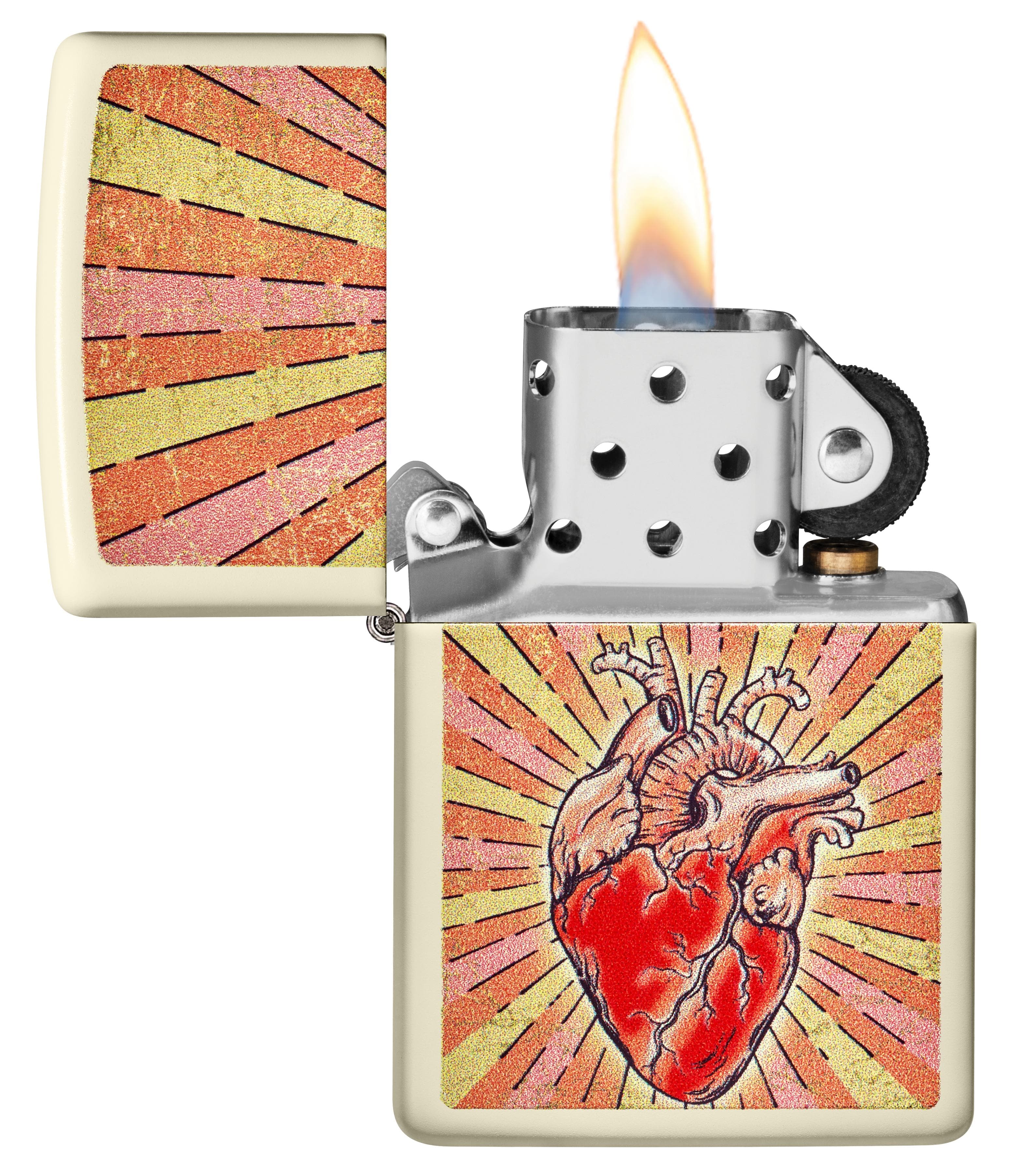 Zippo 49397 216 Heart Design Cream Matte Windproof Lighter, Classic Model, Red - OUTBACK