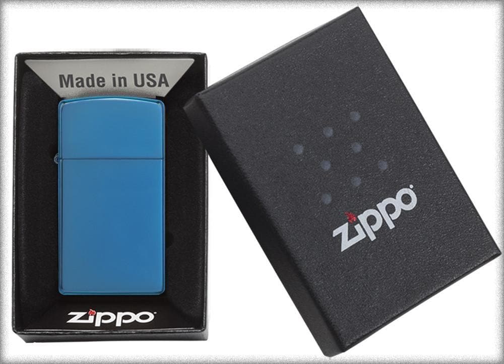 Zippo 20494 Slim High Polish Blue Windproof Lighter, Slim Model, Blue - OUTBACK