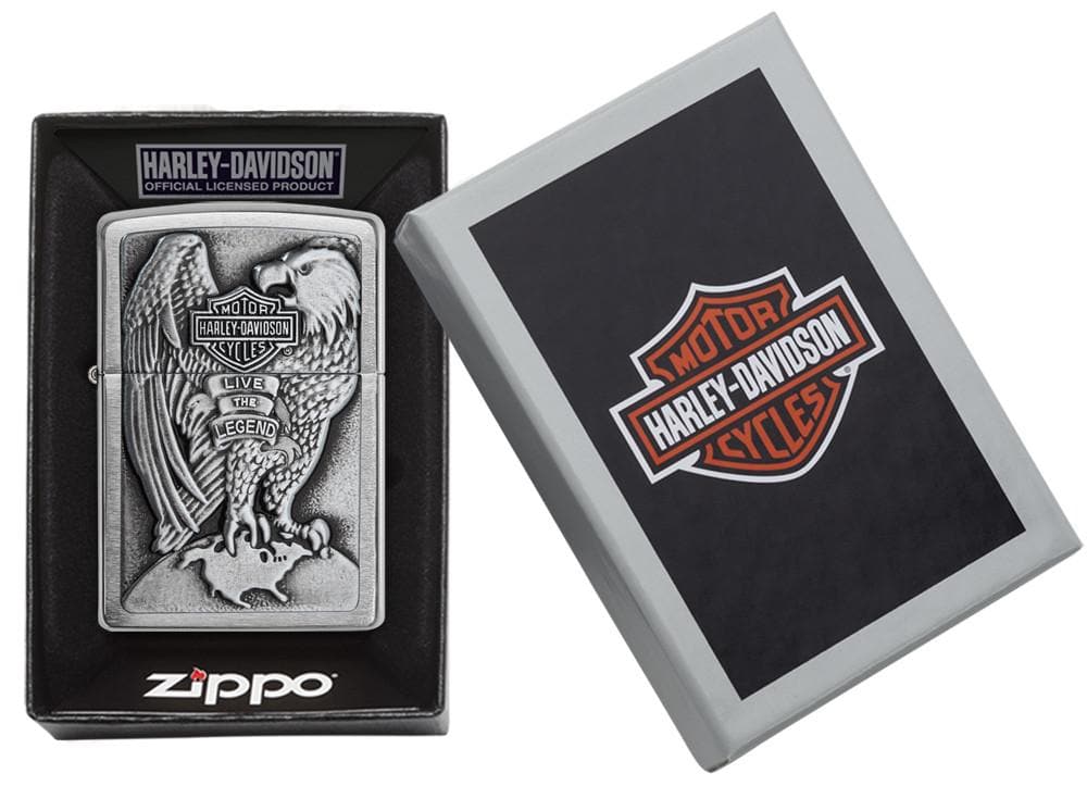 Zippo 200HD.H231 Harley Davidson Majestic Eagle Emblem High Polish Chrome Windproof Lighter, Harley Davidson Model, Silver - OUTBACK