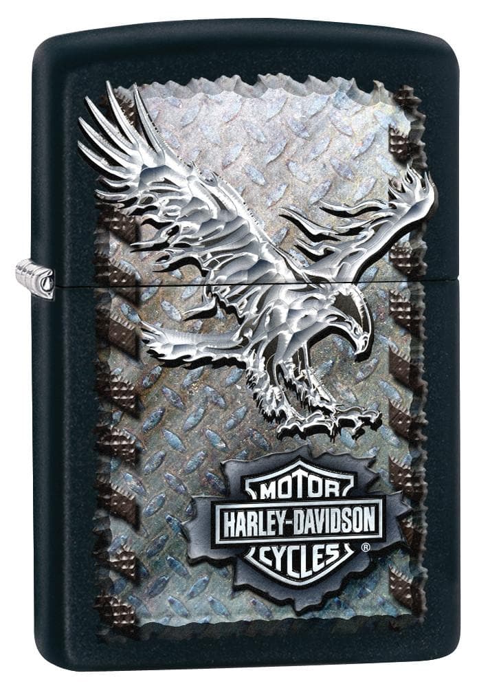 Zippo 28485 Harley Davidson Chrome Eagle Black Matte Lighter, Classic Model, Black - OUTBACK