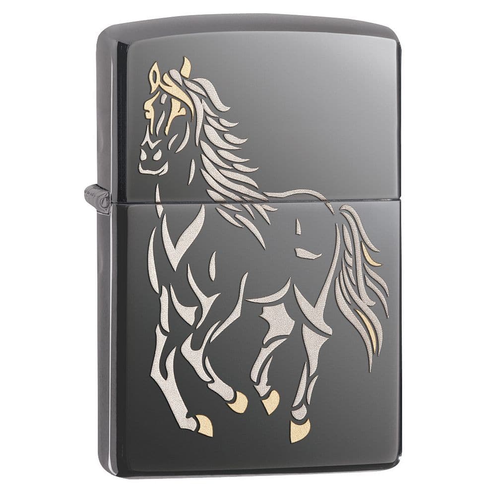 Zippo 28645 Running Horse Black Ice Windproof Lighter, Classic Model, Black - OUTBACK