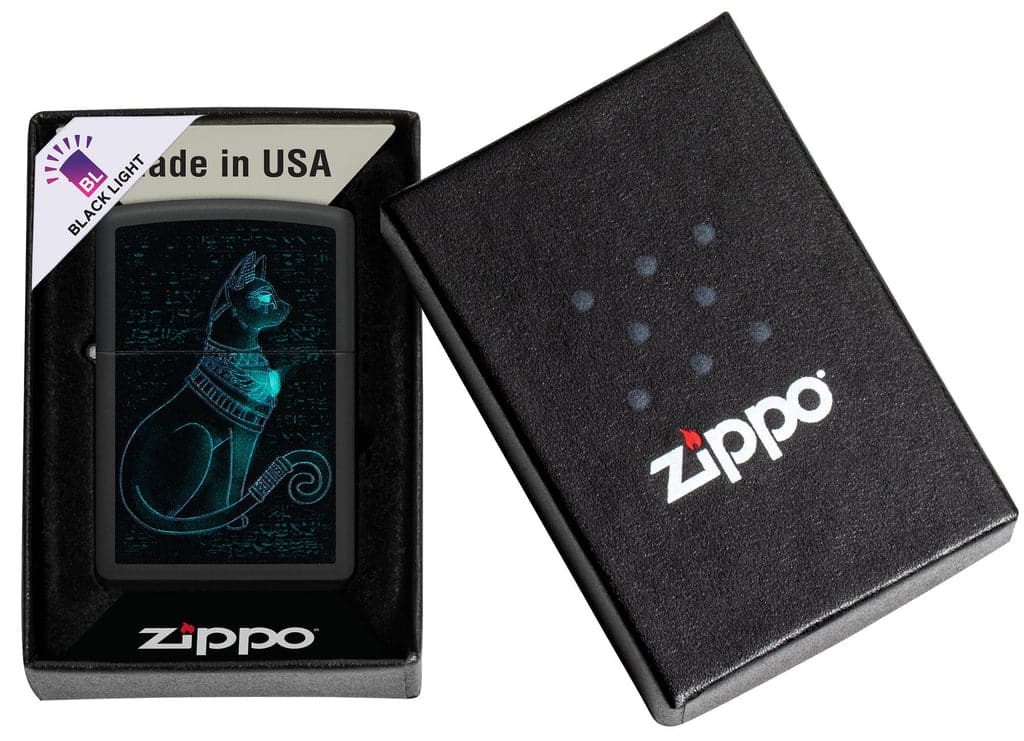 Zippo 48582 218 Black Light Spiritual Cat Design Black Matte Windproof Lighter - OUTBACK