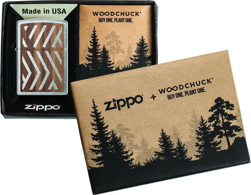 Zippo 29902 24648 Woodchuck USA Herringbone Sweep Windproof Lighter, Classic Model, Silver - OUTBACK