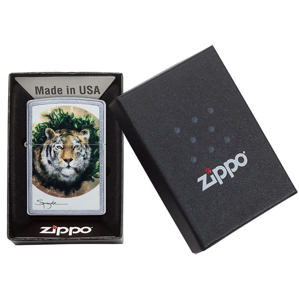 Zippo 49090 Spazuk Tiger Street Chrome Windproof Lighter, Classic Model, Silver - OUTBACK