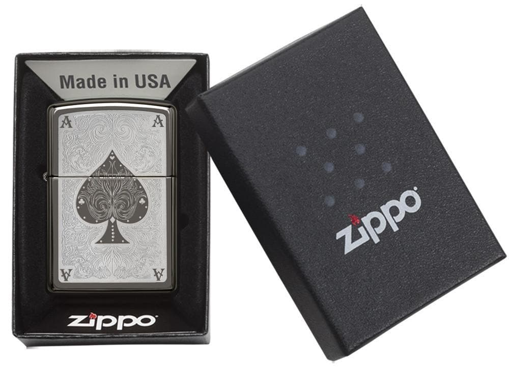 Zippo 28323 150 Ace Filigree Engraved Windproof Lighter, Classic Model, Black - OUTBACK