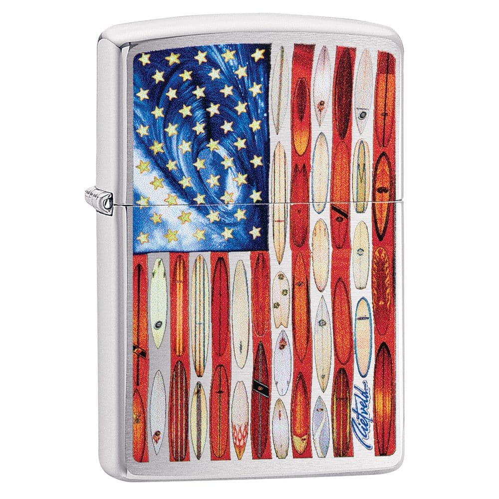 Zippo 49145 Rick Rietveld American Flag Lighter Brushed Chrome Windproof Lighter, Classic Model, Silver - OUTBACK