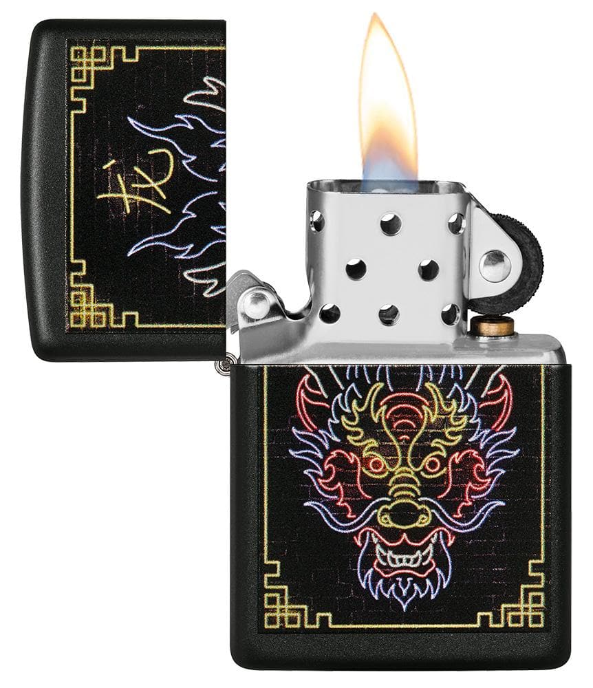 Zippo 49396 218 Neon Dragon Design Black Matte Windproof Lighter, Classic Model, Black - OUTBACK