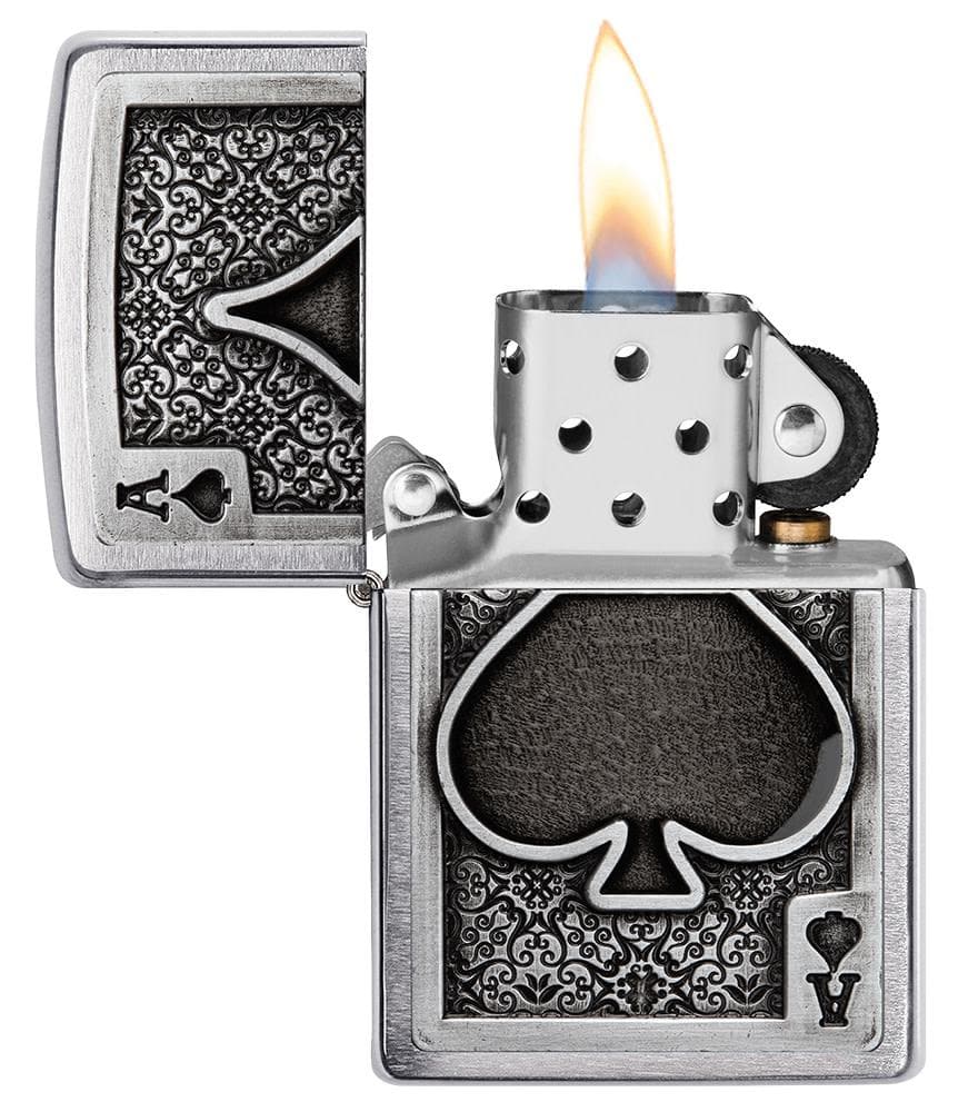 Zippo 49637 200 Ace Of Spades Emblem Brushed Chrome Windproof Lighter - OUTBACK