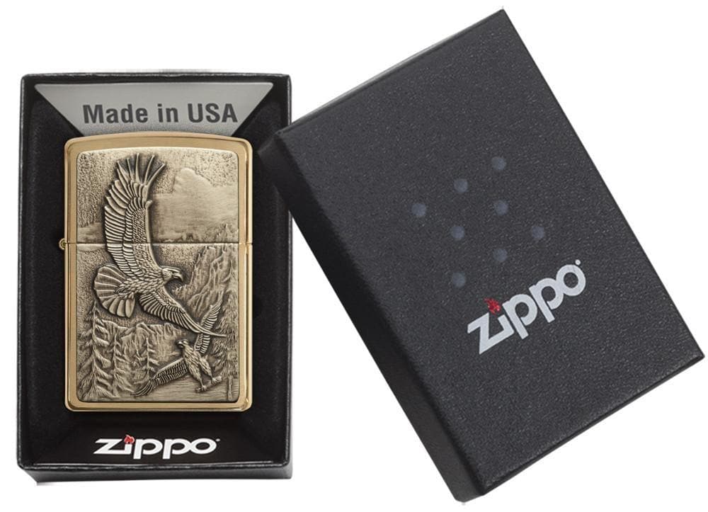 Zippo 20854 204B Where Eagles Dare Brushed Brass Windproof Lighter, Classic Model, Gold - OUTBACK