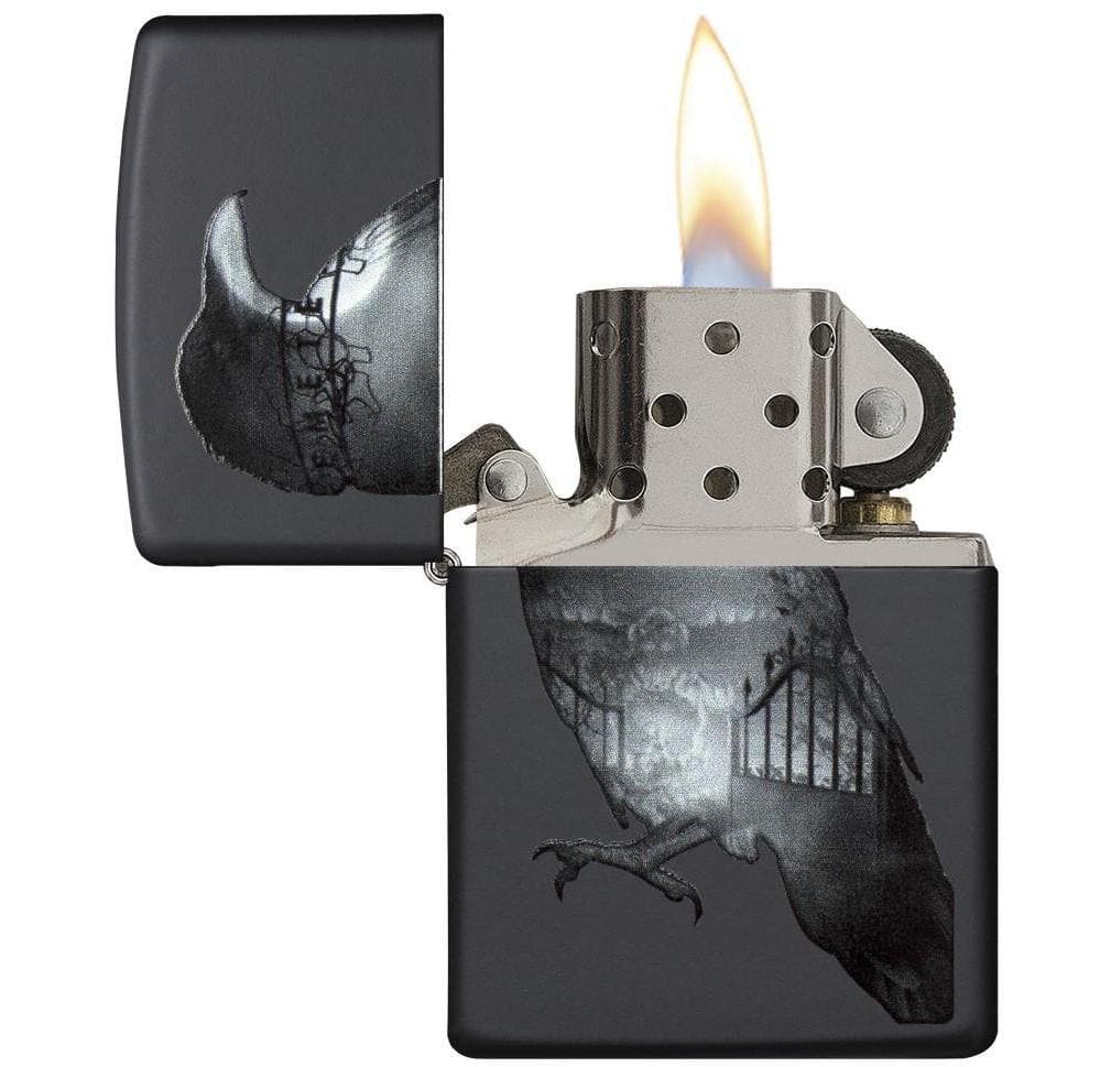 Zippo 29407 Double Exposed Raven Windproof Lighter, Classic Model, Black - OUTBACK