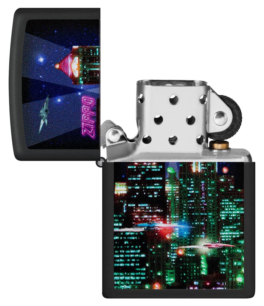 Zippo 48506 218 Cyber City Design Black Matte Windproof Lighter - OUTBACK