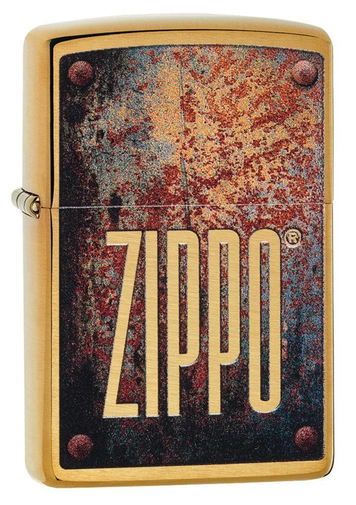 Zippo 29879 204B Rusty Palte Design Brushed Brass Windproof Lighter, Classic Model, Gold - OUTBACK