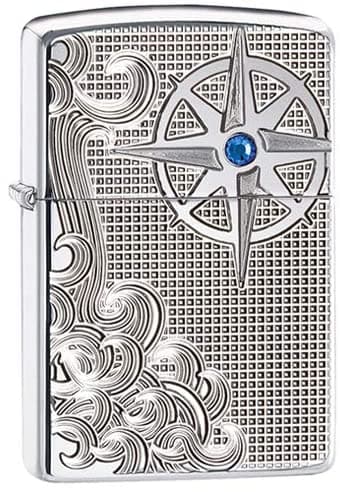 Zippo 28809 167 Luxury Waves Armor High Polish Chrome Windproof Lighter, Classic Model, Silver - OUTBACK