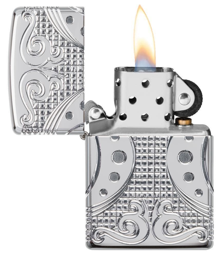 Zippo 49037 167 Geometric Space Design High Polish Chrome Windproof Lighter, Classic Model, Silver - OUTBACK