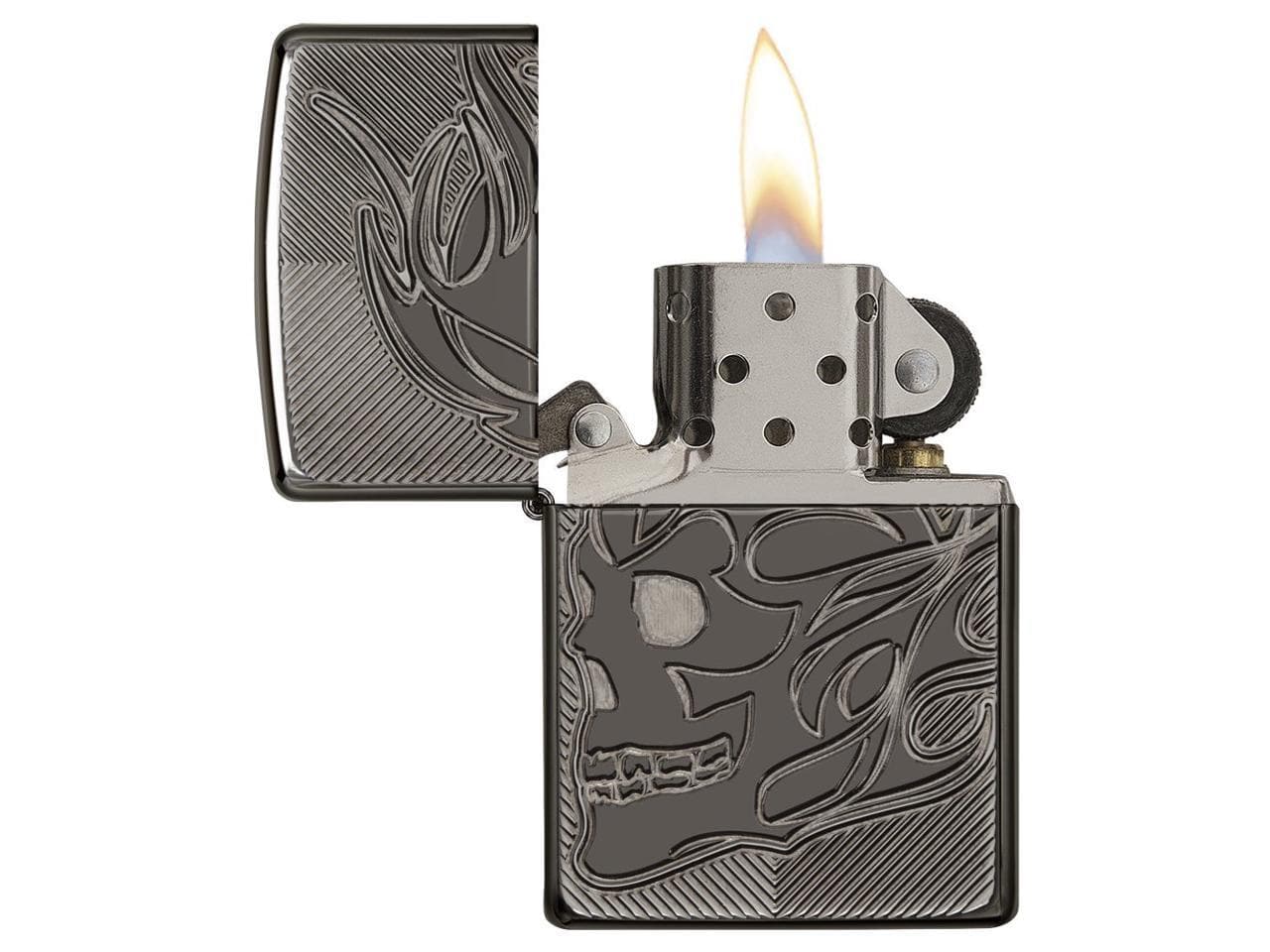 Zippo 29230 24095 Skull Design Armor Black Ice Windproof Lighter, Classic Model, Black - OUTBACK