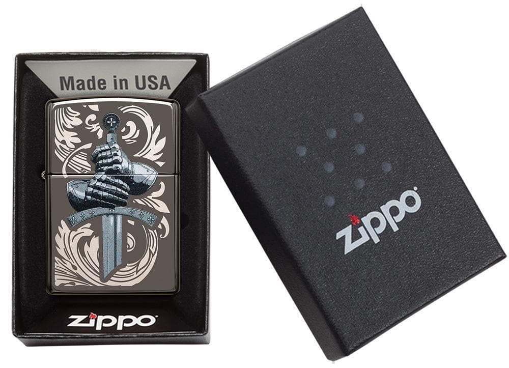 Zippo 49127 Knights Glove Design Black Ice Windproof Lighter, Classic Model, Black - OUTBACK