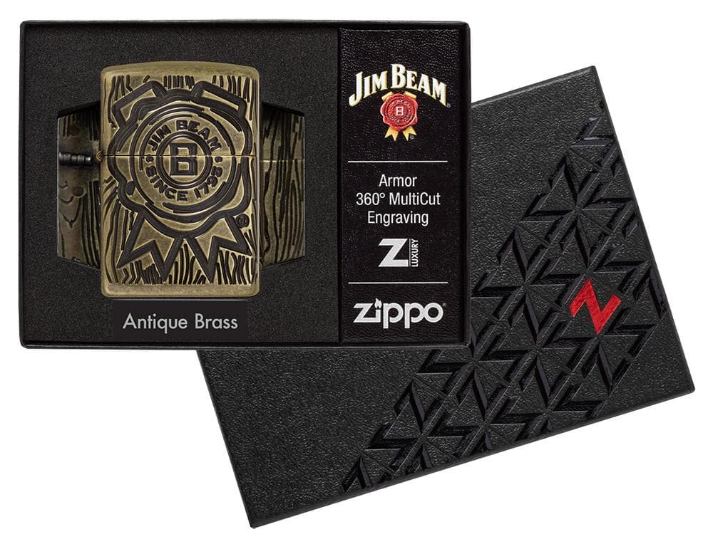 Zippo 49284 29561 Jim Beam Armor Antique Brass Windproof Lighter, Jim Beam Model, Gold - OUTBACK