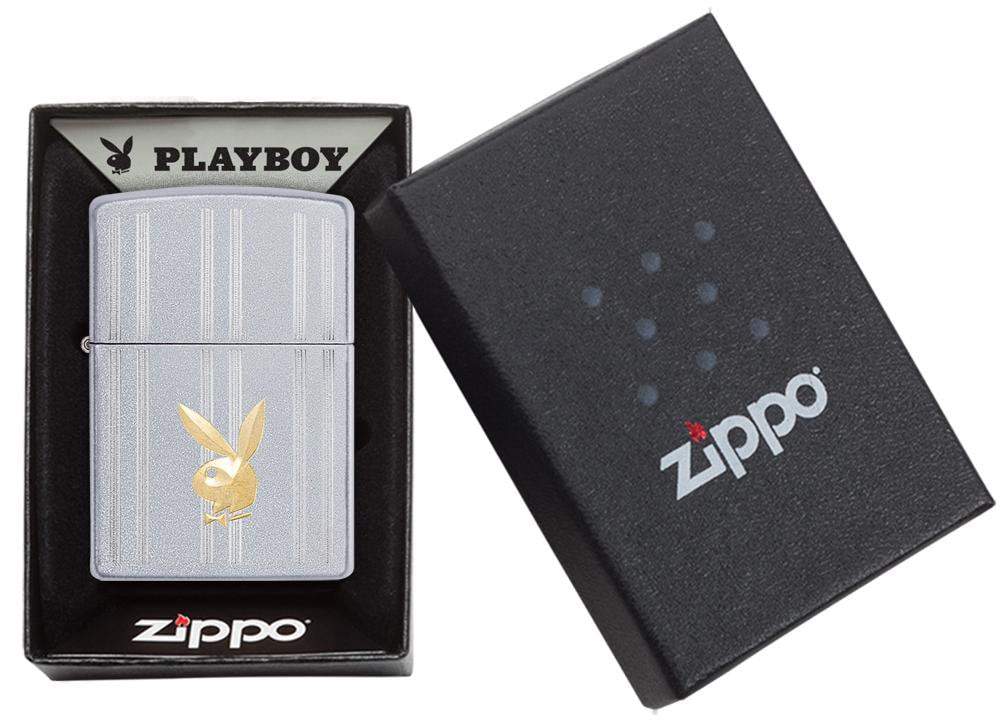 Zippo 29777 205 Playboy Satin Chrome Windproof Lighter, Playboy Model, Silver - OUTBACK