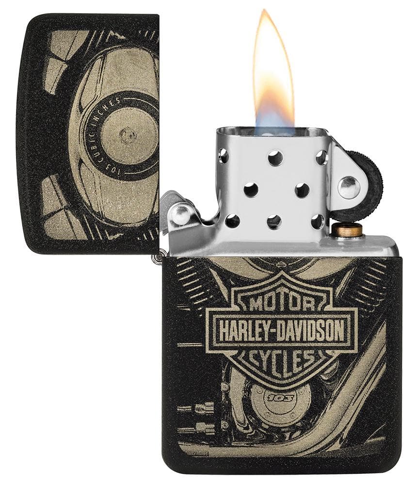 Zippo 49468 28582 Harley-Davidson 1941 Replica Black Crackle Windproof Lighter, Harley-Davidson Model, Black - OUTBACK