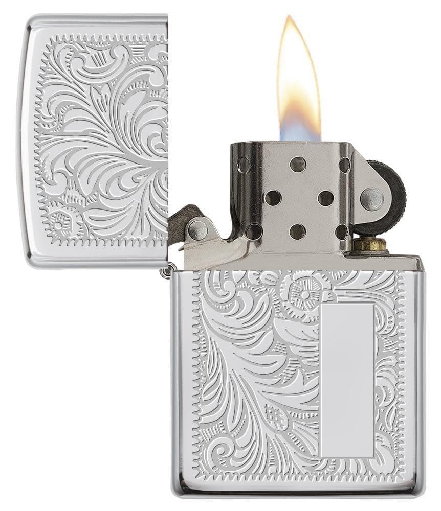 Zippo 352 Venetian High Polish Chrome Windproof Lighter, Classic Model, Silver - OUTBACK