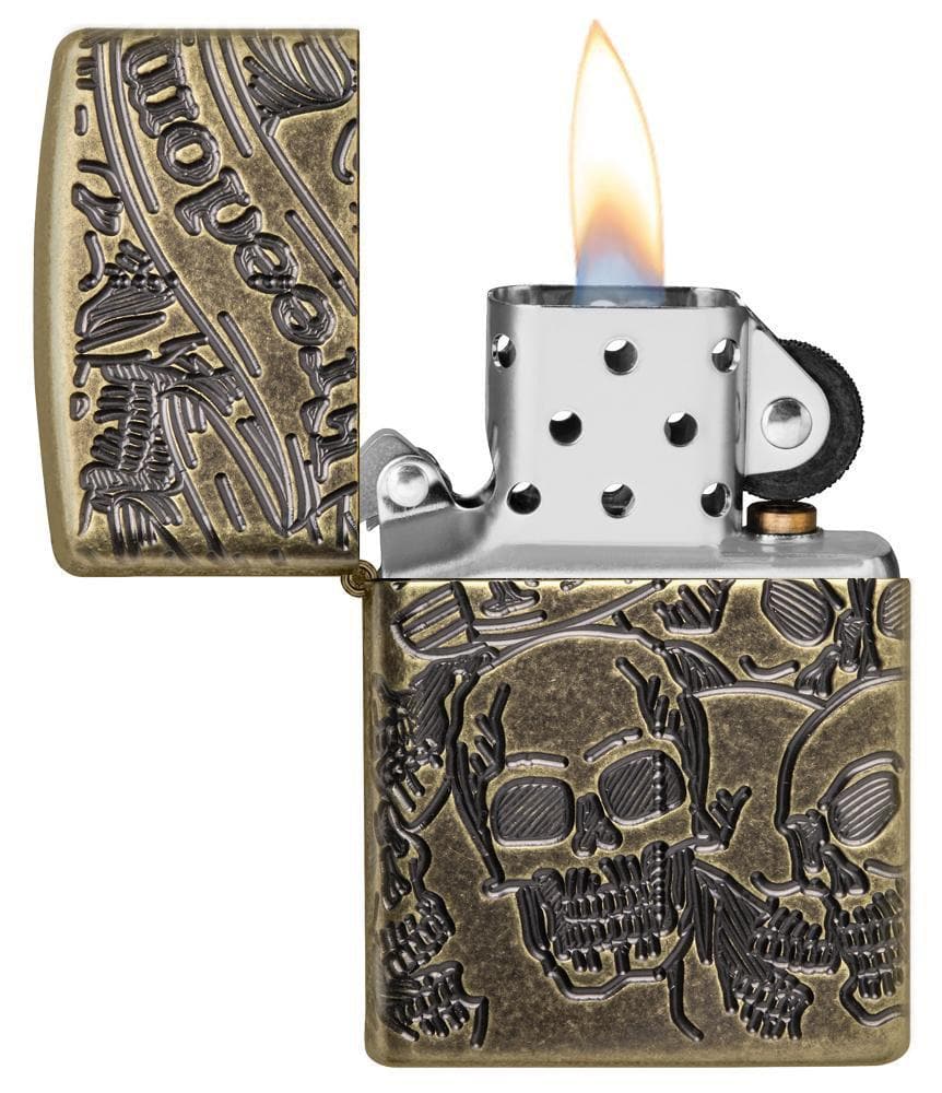 Zippo 49035 29561 Armor Freedom Skull Antique Brass Design Windproof Lighter, Classic Model, Brown - OUTBACK