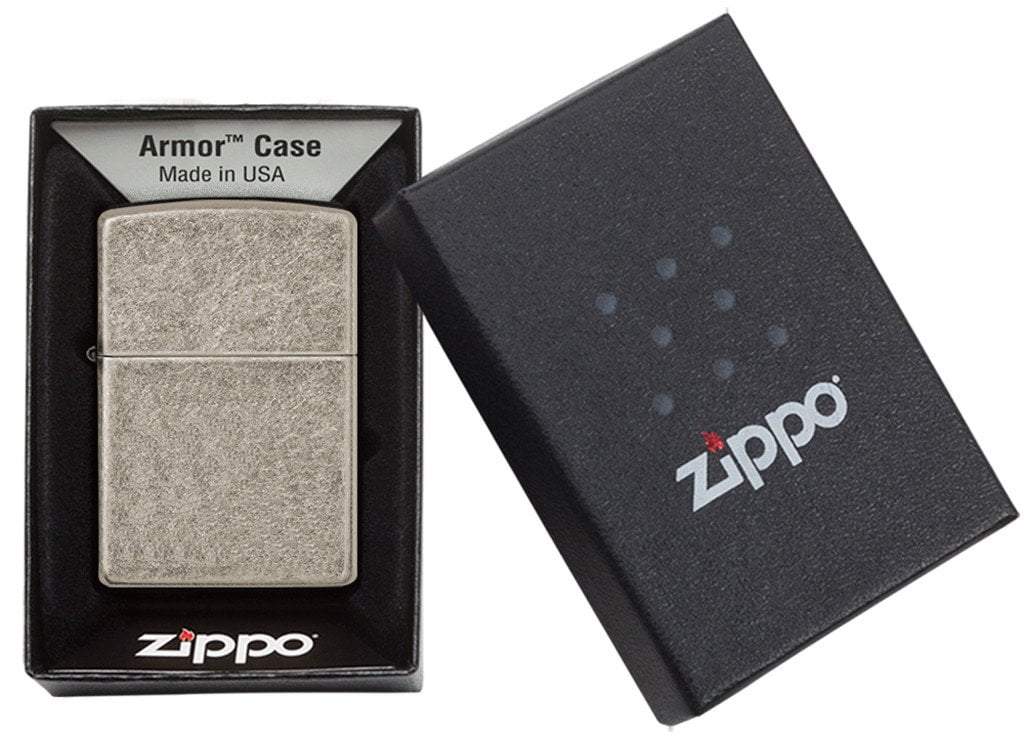 Zippo 28973 Armor Antique Silver Plate Windproof Lighter, Armor Model, Silver - OUTBACK