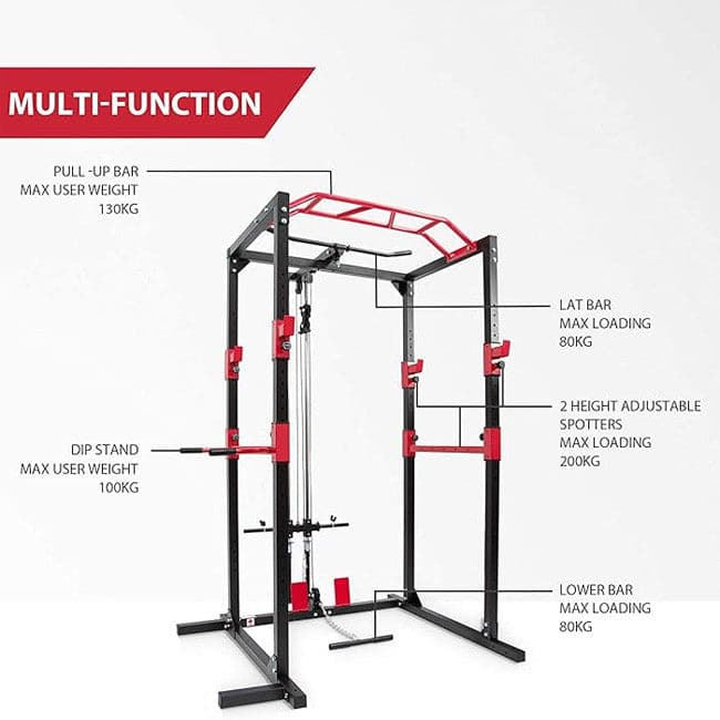 Harley Fitness Heavy Duty Squat Rack & Power Cage with Pull Up Bar and Lat Attachment - Athletix.ae