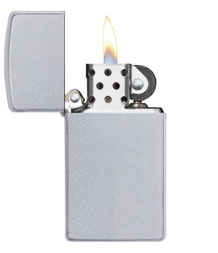 Zippo 1605 Slim Satin Chrome Windptoof Lighter, Slim Model, Silver - OUTBACK