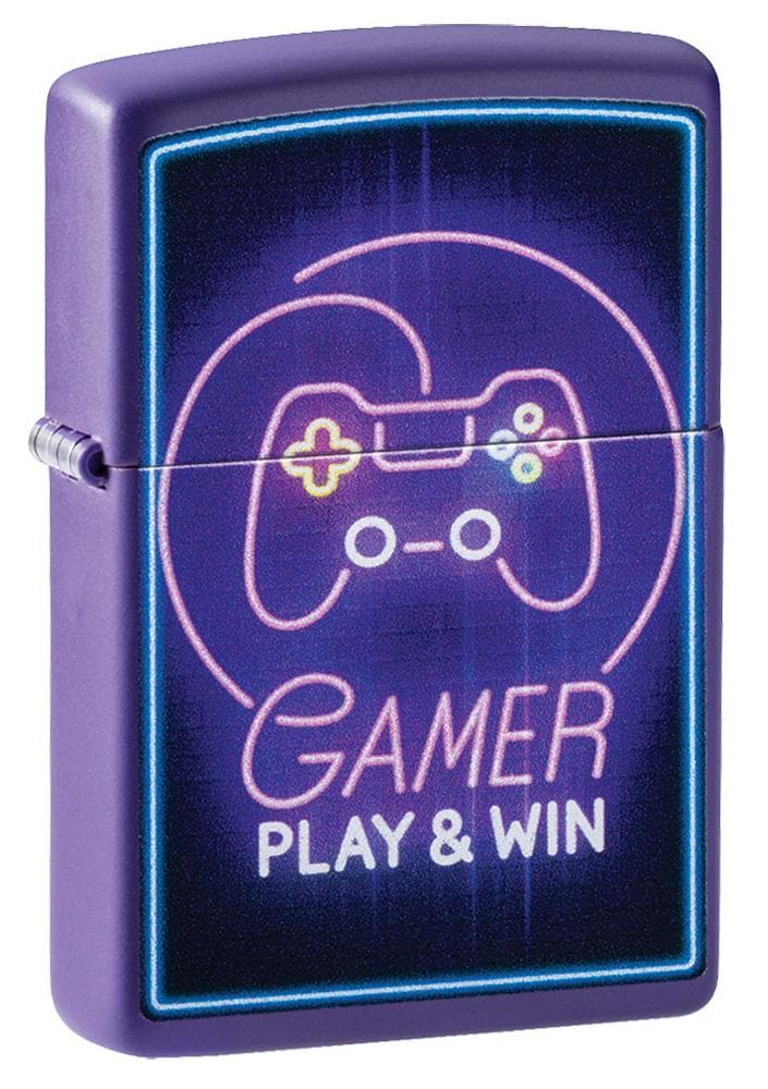 Zippo 49157 237 Gamer Play and Win Design Purple Matte Windproof, Classic Model, Blue - OUTBACK