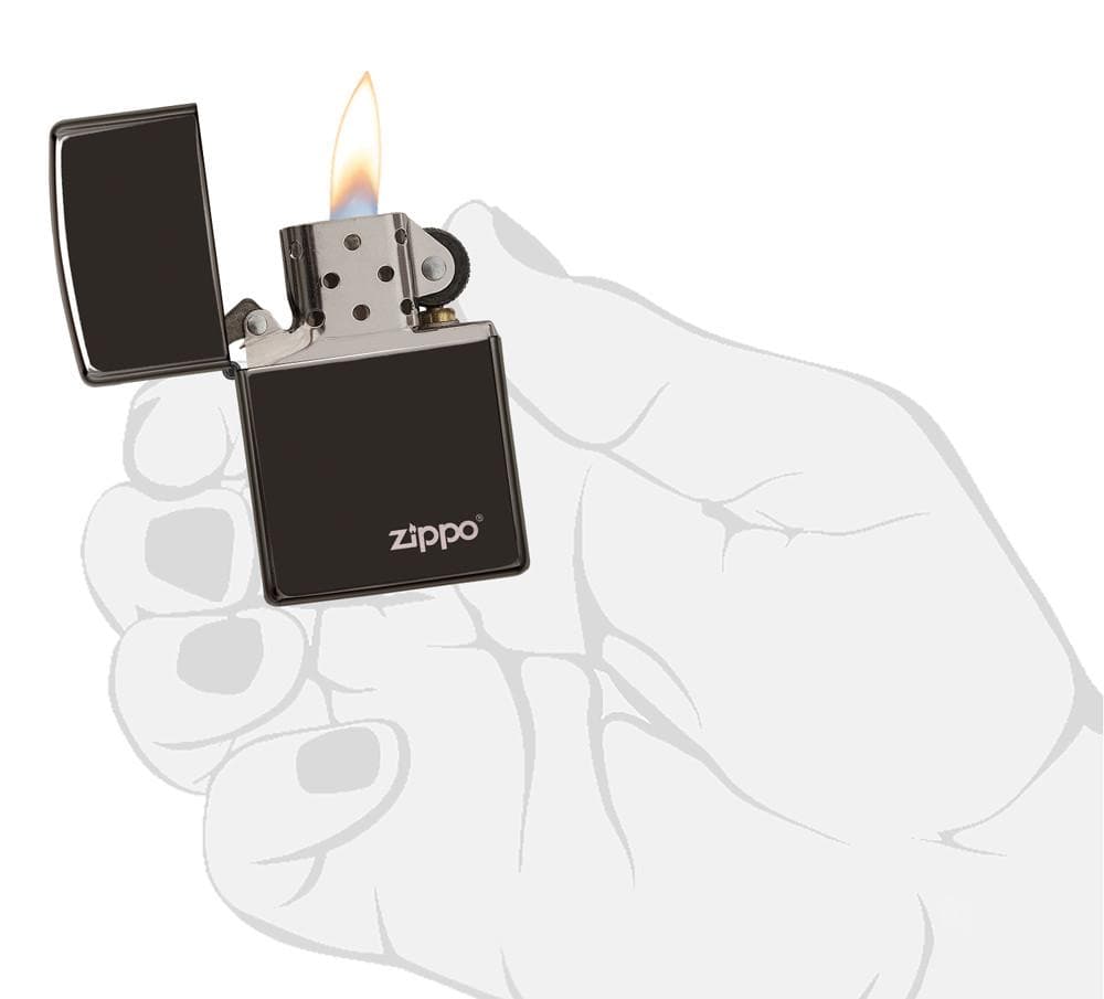 Zippo 24756ZL Classic High Polish Black Zippo Logo Windproof Lighter, Classic Model, Black - OUTBACK