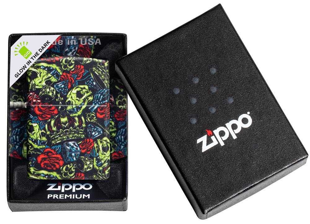 Zippo 49696 49193 Skull Crown Glow In The Dark 540 Color Windproof Lighter - OUTBACK