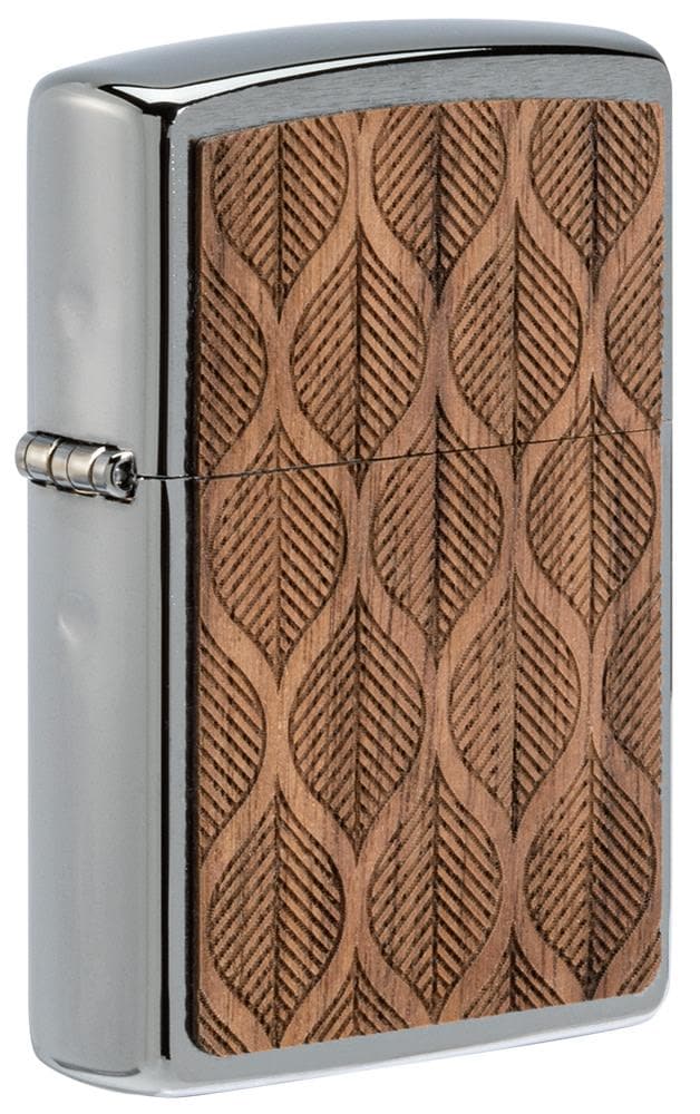 Zippo 49708 200 WOODCHUCK USA Walnut Leaves Two Sided Emblem Brushed Chrome Windproof Lighter - OUTBACK