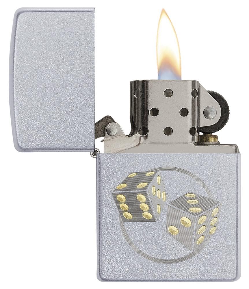 Zippo 29412 Engraved Dice Satin Chrome Windproof Lighter, Classic Model, Silver - OUTBACK