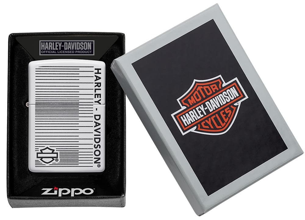 Zippo 49465 Harley-Davidson® White Matte Lines Design Windproof Lighter, Harley Davidson Model, White Matte - OUTBACK