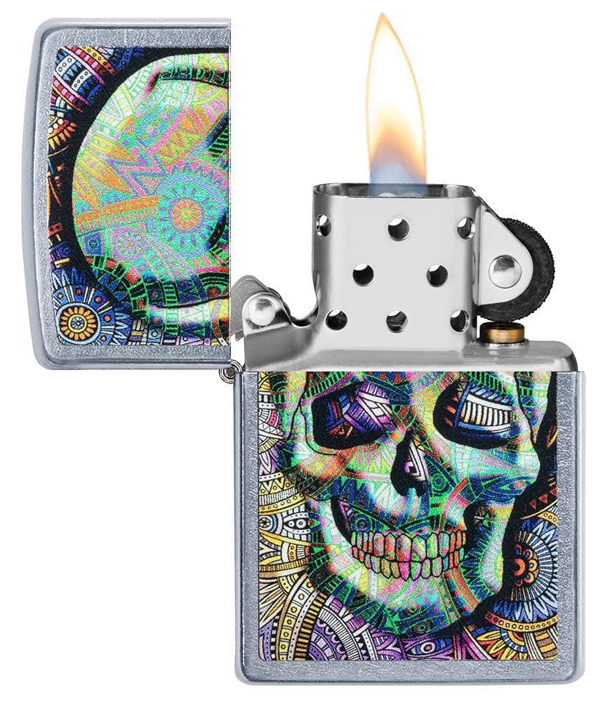 Zippo 49140 207 Geometric Skull Design Street Chrome Windproof Lighter, Classic Model, Silver - OUTBACK