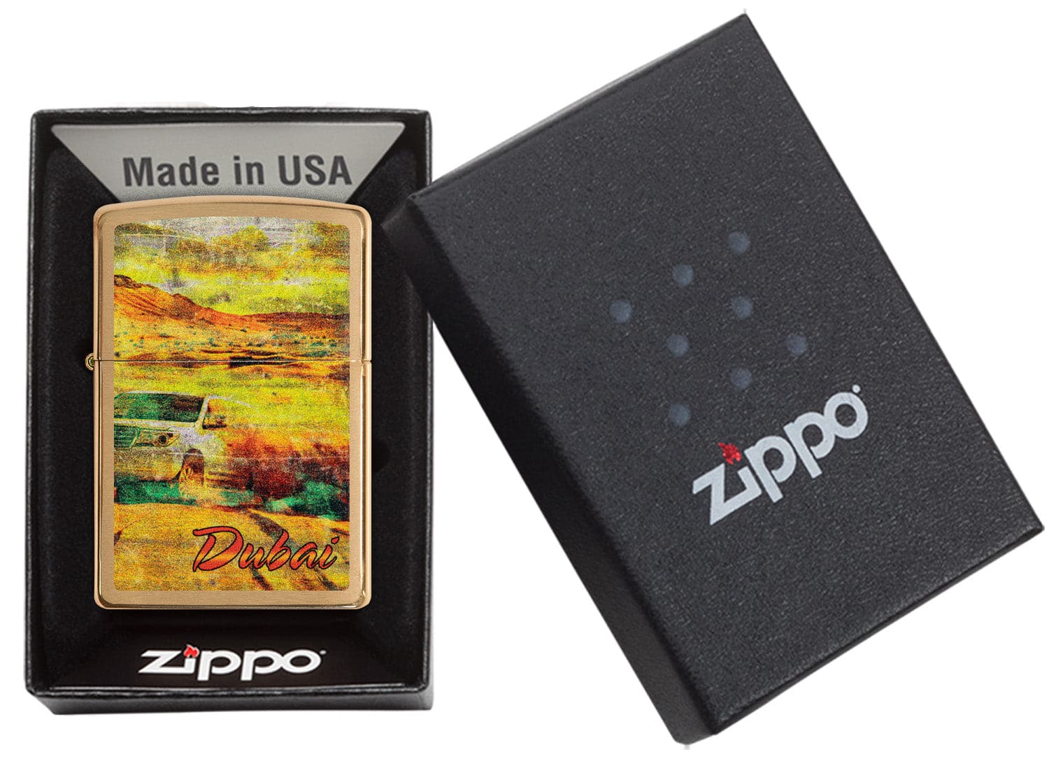 Zippo CI412370 204B Dubai Safari Desert Design Brushed Brass Windproof Lighter, Middle East Model, Gold - OUTBACK