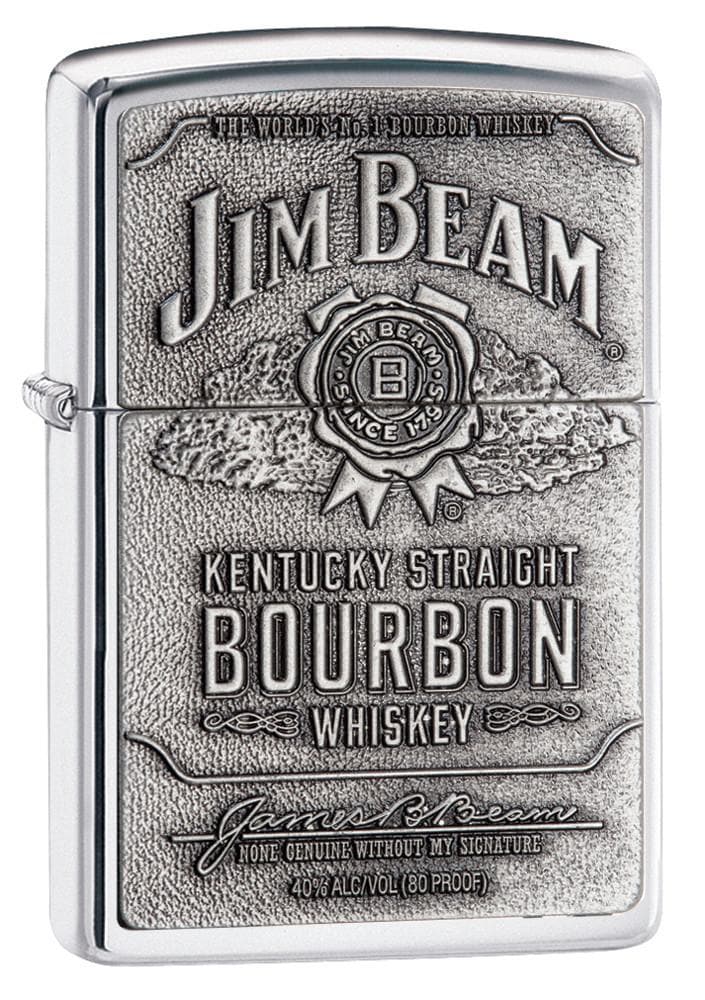 Zippo 250JB.928 Jim Beam Vintage Signature Emblem Windproof Lighter, Vintage Model, Silver - OUTBACK