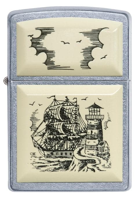 Zippo 359 Scrimshaw High Polish Chrome Windproof Lighter, Classic Model, Silver - OUTBACK