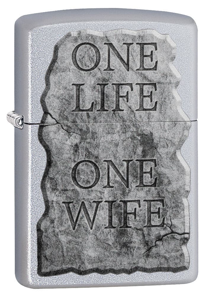 Zippo CI412258 205 One Life One Wife Design Satin Chrome Windproof Lighter, Middle East Model, Silver - OUTBACK