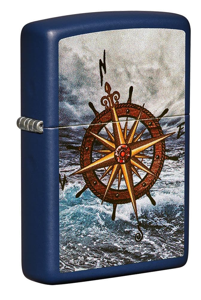 Zippo 49408 239 Compass Design Navy Matte Windproof Lighter, Classic Model, Blue - OUTBACK