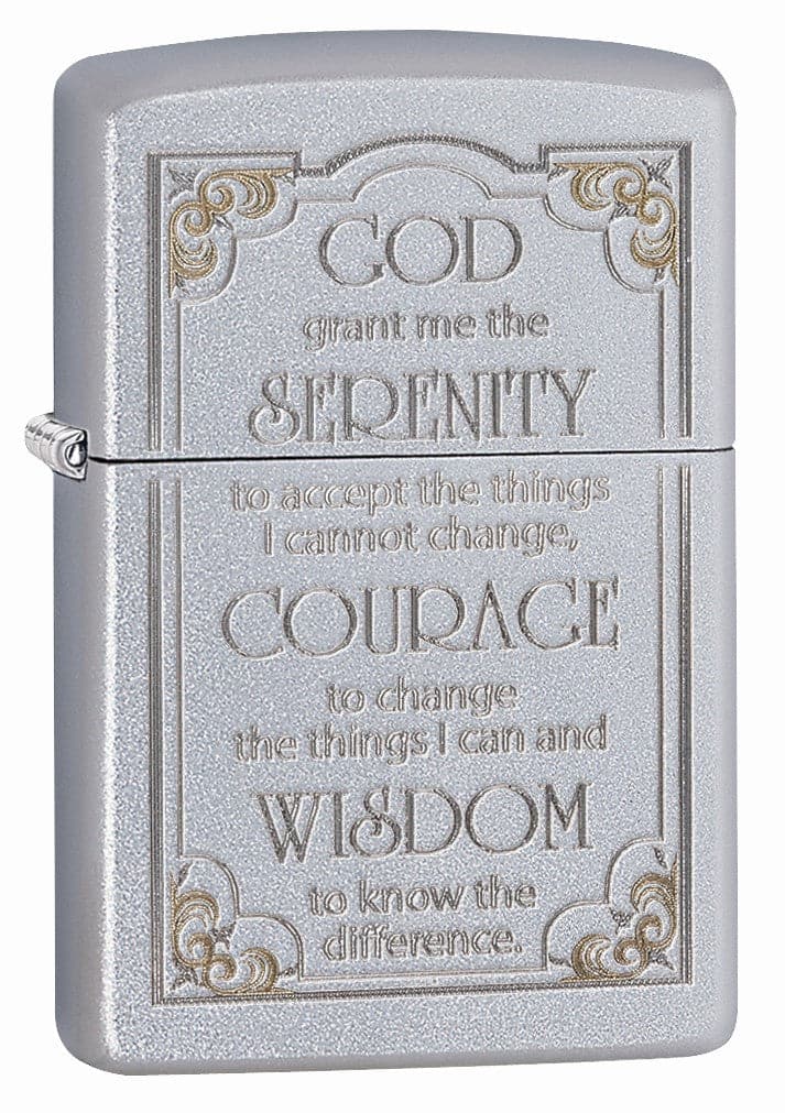 Zippo 28458 205 Serenity Prayer Satin Chrome Windproof Lighter, Classic Model, Silver - OUTBACK