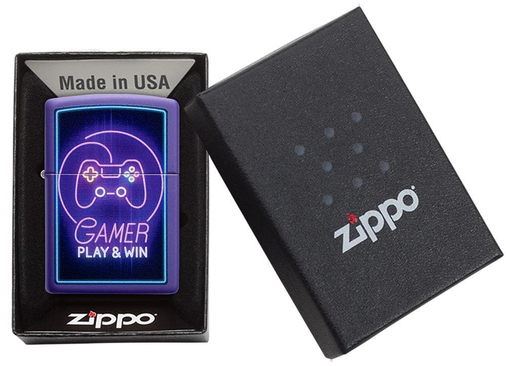 Zippo 49157 237 Gamer Play and Win Design Purple Matte Windproof, Classic Model, Blue - OUTBACK