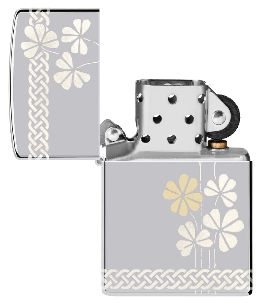 Zippo 48586 250 Clover Design Laser 360° High Polish Chrome Windproof Lighter - OUTBACK